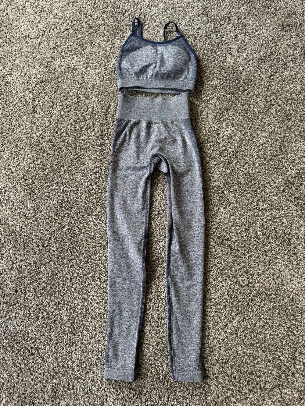 Gymshark Navy Heather Seamless High-Neck Sports Bra with Matching Leggings
